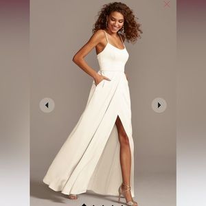 crepe-back satin spaghetti strap bridesmaid dress - Ivory - size 2